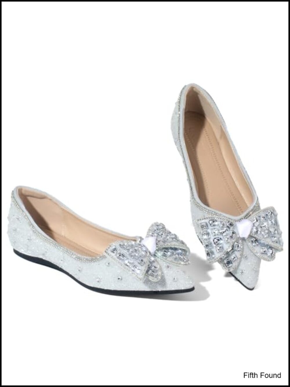 Women's Pointed Toe Ballet Flats with Bow & Rhinestone Slip On